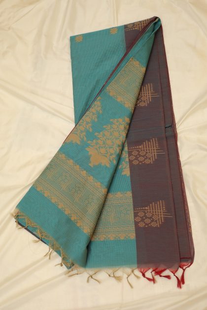 Light Blue Cotton Silk Designer Saree