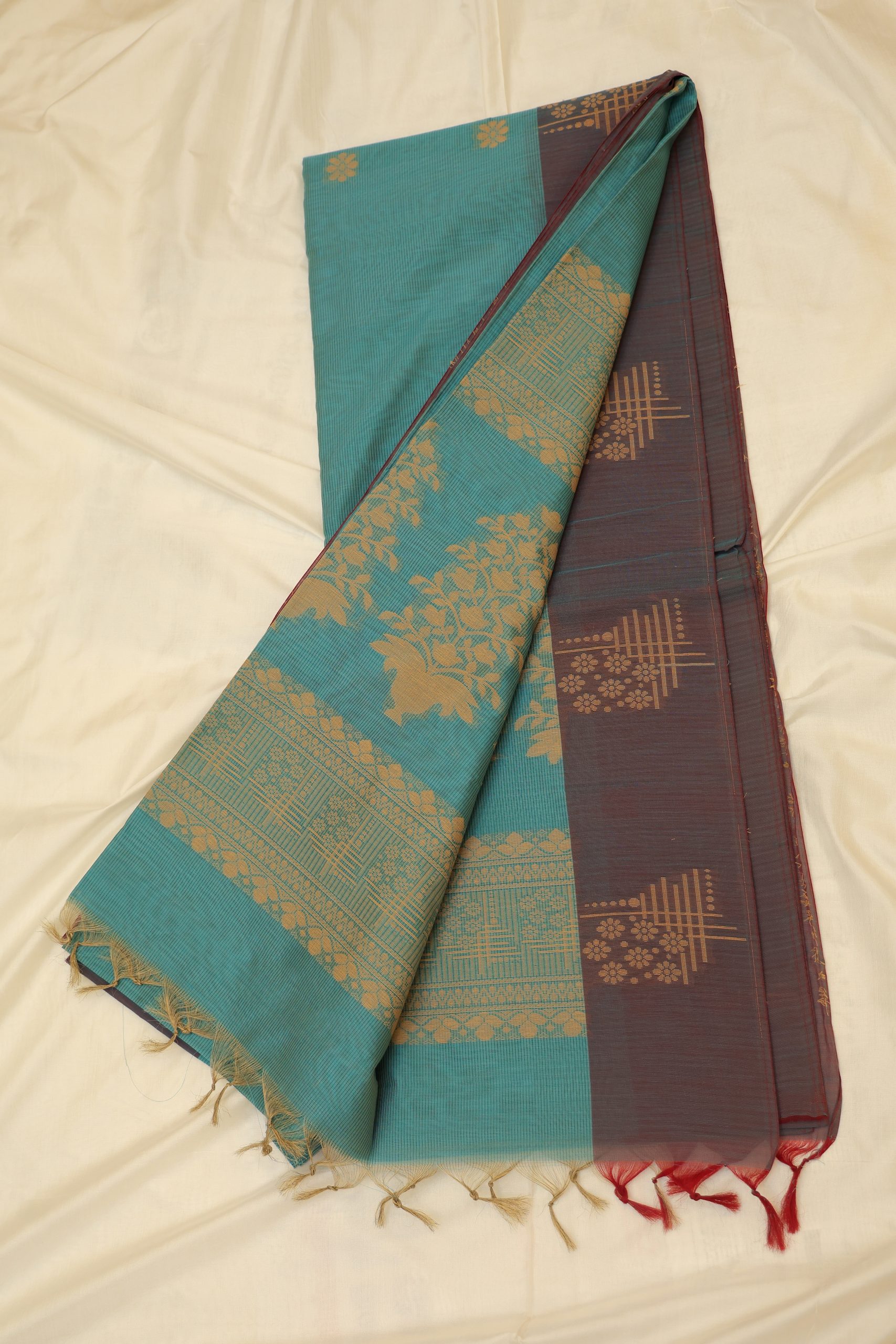 Light Blue Cotton Silk Designer Saree