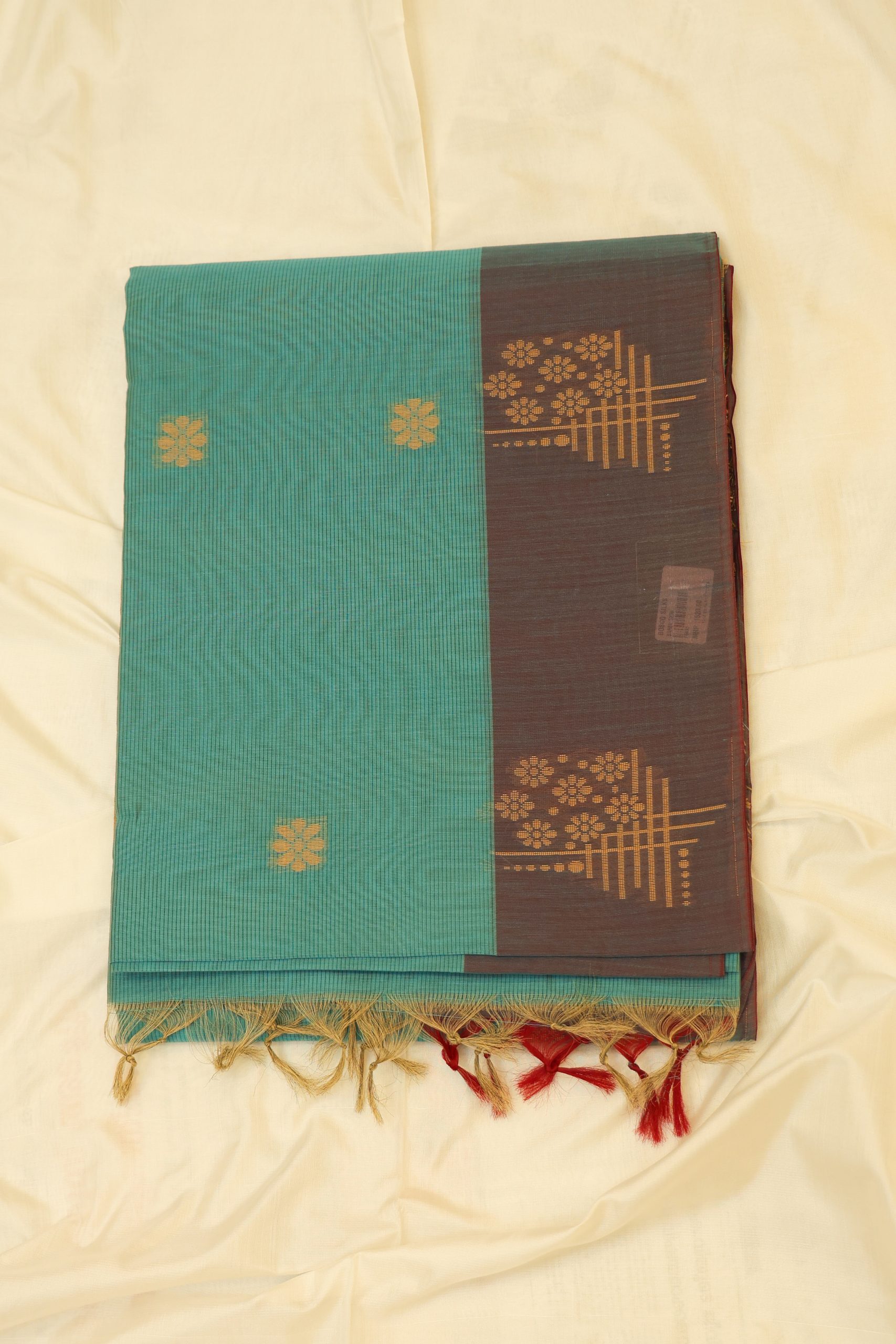 Light Blue Cotton Silk Designer Saree - Image 2